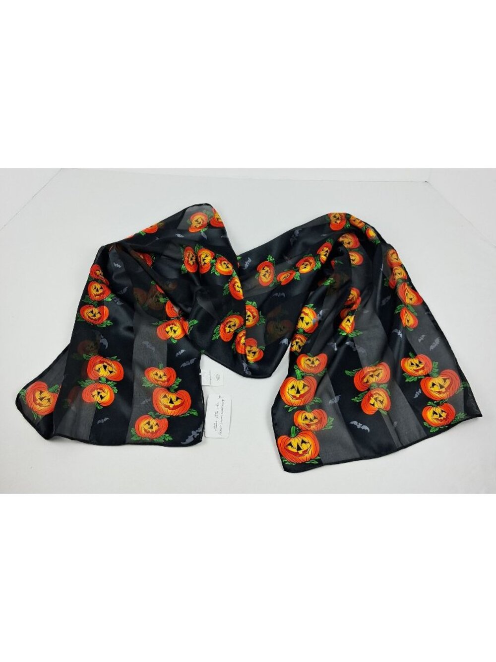 Christopher & Banks Jack O Lantern & Bats Halloween 58" Scarf Black Sheer